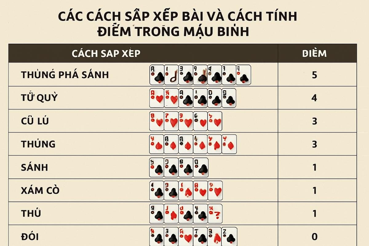 các chi trong mậu binh cách xếp bài chiến thuật tính điểm