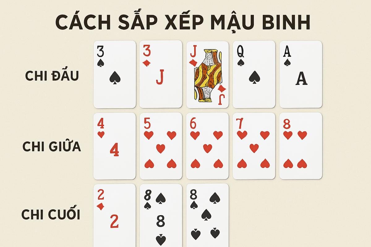 hướng dẫn xếp bài mậu binh theo 3 chi chi tiết