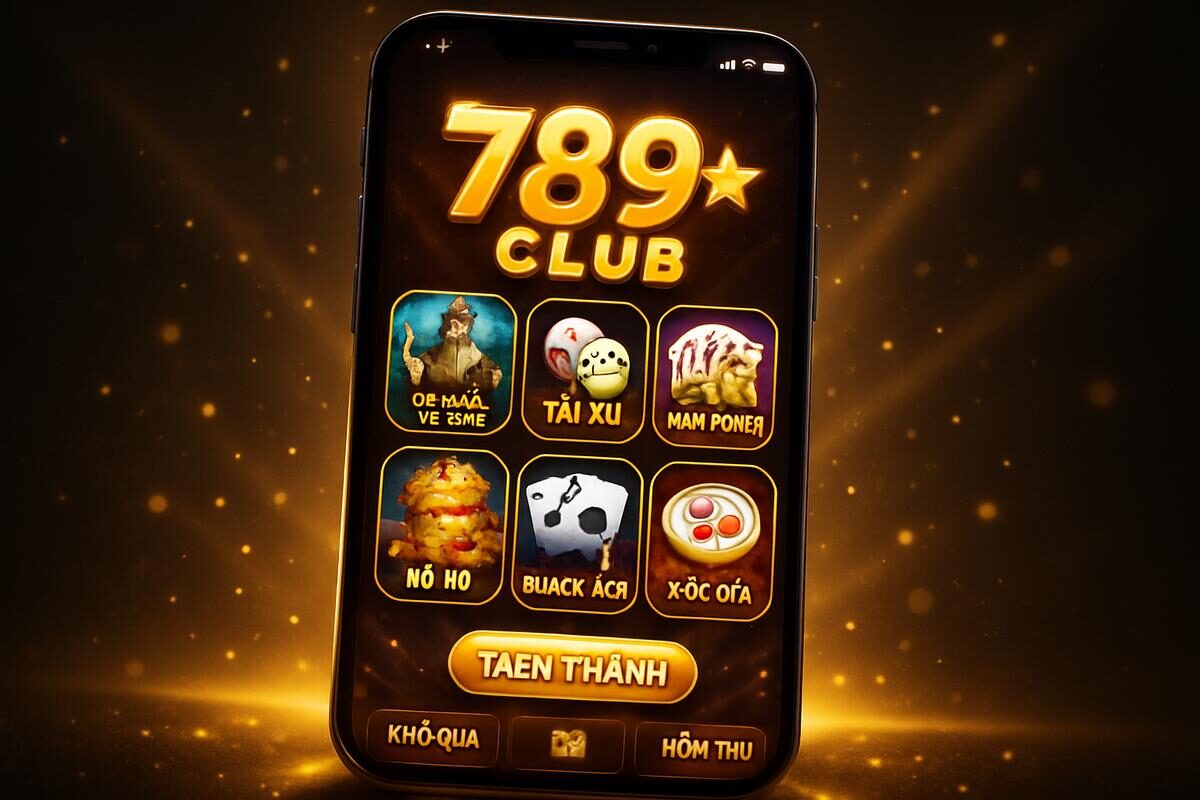 Giao diện ứng dụng trò chơi 789club trên điện thoại di động với hiệu ứng nổi bật